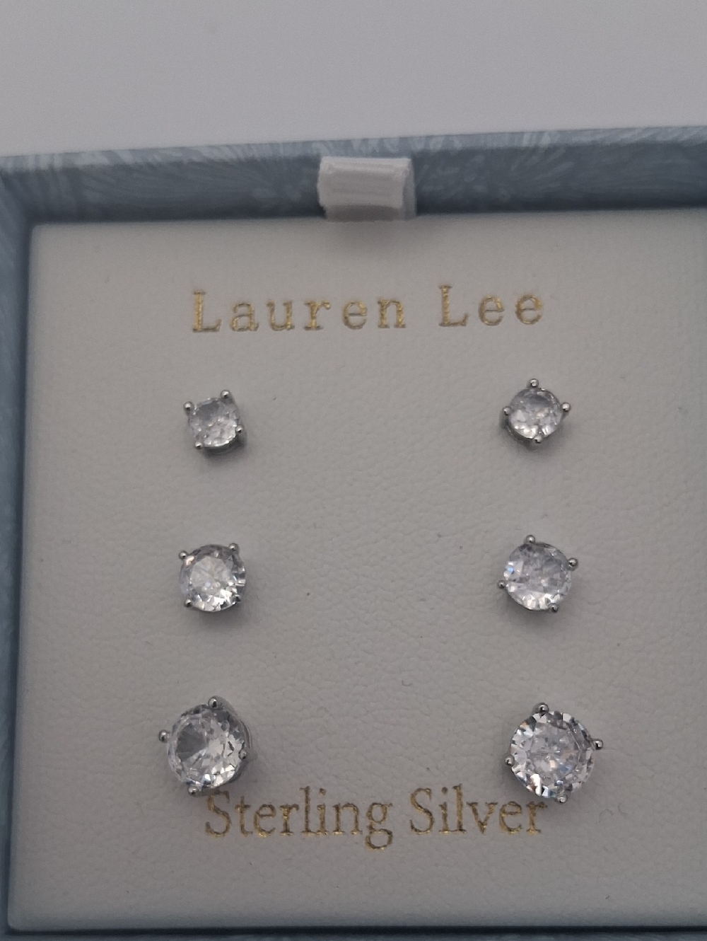 Lauren Lee Sterling Silver Clear Crystal Stud Earring Set - Three Pair